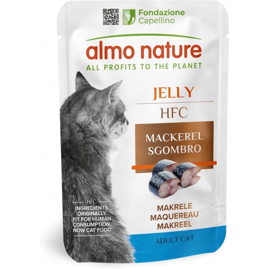 Almo Nature HFC Jelly Wet Food for Adult Cats - Mackerel - Human Grade, Gluten Free, Monoprotein - 55 g (Pack of 24) Almo Nature HFC Jelly Wet Food for Adult Cats - Mackerel - Human Grade, Gluten Free, Monoprotein - 55 g (Pack of 24)