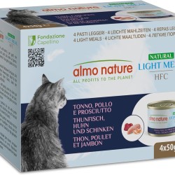 Almo Nature HFC Natural Light Meal - Wet Food for Cats - Tuna, Chicken & Ham - Human Grade, Gluten Free - 50 g, Pack of 4 Almo Nature HFC Natural Light Meal - Wet Food for Cats - Tuna, Chicken & Ham - Human Grade, Gluten Free - 50 g, Pack of 4