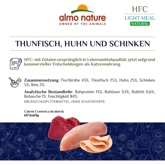 Almo Nature HFC Natural Light Meal Katzenfutter für ausgewachsene Katzen- Thunfisch und Garnelen 50 g x 4 stück, 200 g Almo Nature HFC Natural Light Meal Katzenfutter für ausgewachsene Katzen- Thunfisch und Garnelen 50 g x 4 stück, 200 g