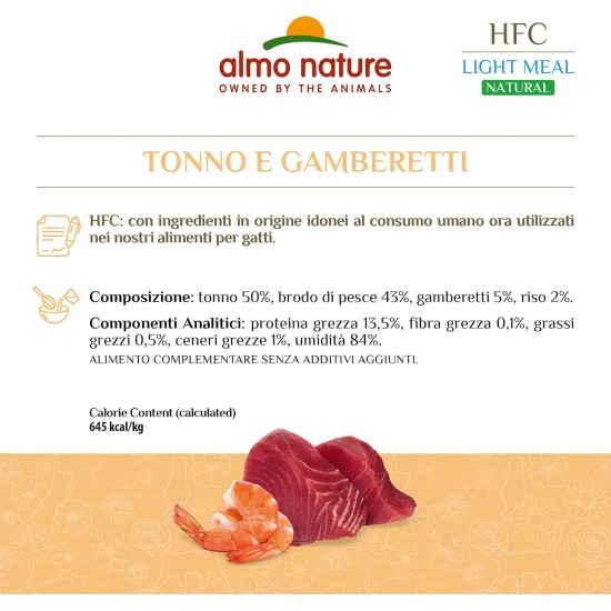 Almo Nature HFC Natural Light Meal Katzenfutter für ausgewachsene Katzen- Thunfisch und Garnelen 50 g x 4 stück, 200 g Almo Nature HFC Natural Light Meal Katzenfutter für ausgewachsene Katzen- Thunfisch und Garnelen 50 g x 4 stück, 200 g