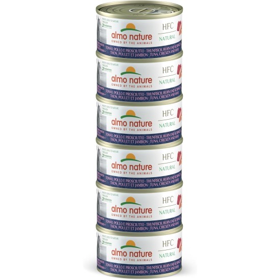 Almo Nature HFC Natural Megapack, Nassnahrung für Katzen - Thunfisch, Huhn und Schinken (6 Dosen x 70g) Almo Nature HFC Natural Megapack, Nassnahrung für Katzen - Thunfisch, Huhn und Schinken (6 Dosen x 70g)