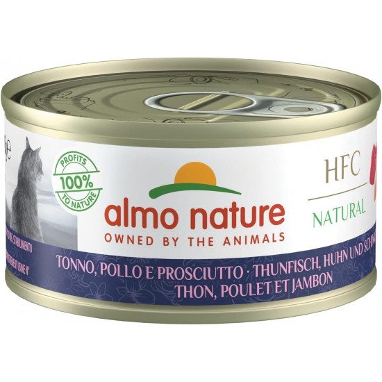 Almo Nature HFC Natural Wet Food for Adults Cats Tuna, Chicken and Ham - Tin 24 x 70 g Almo Nature HFC Natural Wet Food for Adults Cats Tuna, Chicken and Ham - Tin 24 x 70 g