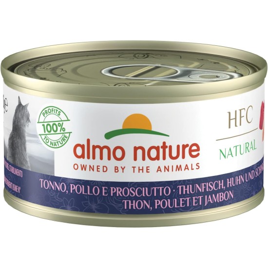 Almo Nature HFC Natural Wet Food for Adults Cats Tuna, Chicken and Ham - Tin 24 x 70 g Almo Nature HFC Natural Wet Food for Adults Cats Tuna, Chicken and Ham - Tin 24 x 70 g