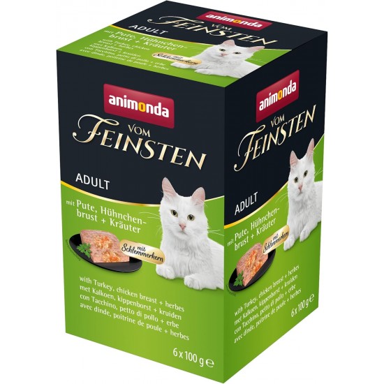 Animonda Vom Feinsten Adult Cat Food, Wet Food for Adult Cats, Gourmet Core with Turkey, Chicken Breast + Herbs, 6 x 100 g Animonda Vom Feinsten Adult Cat Food, Wet Food for Adult Cats, Gourmet Core with Turkey, Chicken Breast + Herbs, 6 x 100 g