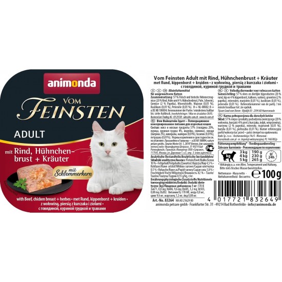 Animonda Vom Feinsten Adult Cat Food, Wet Food for Adult Cats, Gourmet Core with Turkey, Chicken Breast + Herbs, 6 x 100 g Animonda Vom Feinsten Adult Cat Food, Wet Food for Adult Cats, Gourmet Core with Turkey, Chicken Breast + Herbs, 6 x 100 g