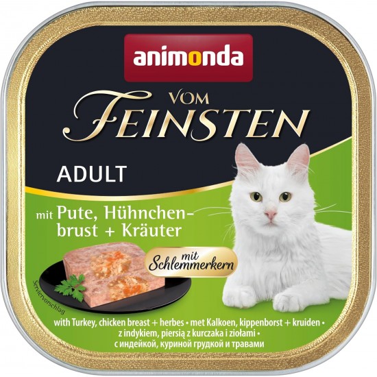 Animonda Vom Feinsten Adult Cat Food, Wet Food for Adult Cats, Gourmet Core with Turkey, Chicken Breast + Herbs, 6 x 100 g Animonda Vom Feinsten Adult Cat Food, Wet Food for Adult Cats, Gourmet Core with Turkey, Chicken Breast + Herbs, 6 x 100 g