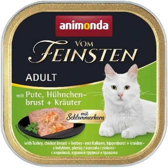 Animonda Vom Feinsten Adult Cat Food, Wet Food for Adult Cats, Gourmet Core with Turkey, Chicken Breast + Herbs, 6 x 100 g Animonda Vom Feinsten Adult Cat Food, Wet Food for Adult Cats, Gourmet Core with Turkey, Chicken Breast + Herbs, 6 x 100 g
