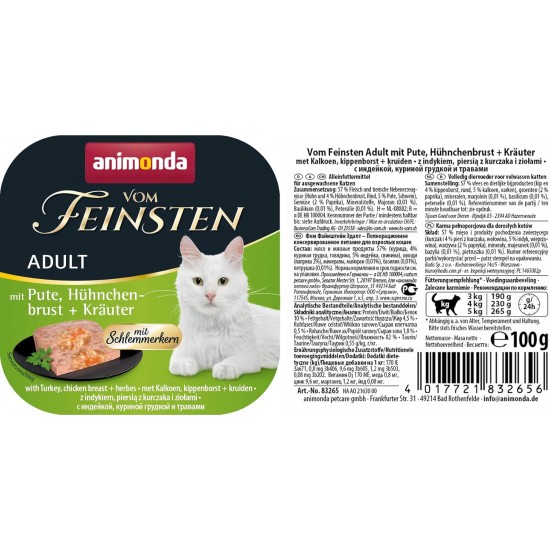 Animonda Vom Feinsten Adult Cat Food, Wet Food for Adult Cats, Gourmet Core with Turkey, Chicken Breast + Herbs, 6 x 100 g Animonda Vom Feinsten Adult Cat Food, Wet Food for Adult Cats, Gourmet Core with Turkey, Chicken Breast + Herbs, 6 x 100 g