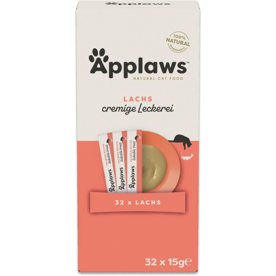 Applaws 100% Natural Grain-Free Creamy Salmon Snack for Cats and Kittens 32 x 15g Bags Applaws 100% Natural Grain-Free Creamy Salmon Snack for Cats and Kittens 32 x 15g Bags