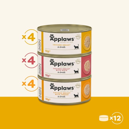 Applaws 100% Natural Premium Wet Cat Food, Chicken Selection Multipack in Broth - Pack of 12 x 156g Cans Applaws 100% Natural Premium Wet Cat Food, Chicken Selection Multipack in Broth - Pack of 12 x 156g Cans
