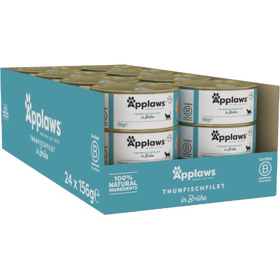 Applaws 100% Natural Premium Wet Cat Food Tuna Fillet in Broth - Pack of 24 x 156g Cans Applaws 100% Natural Premium Wet Cat Food Tuna Fillet in Broth - Pack of 24 x 156g Cans