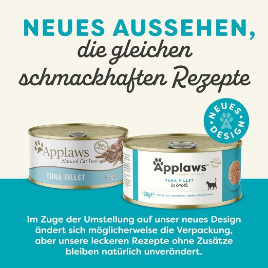 Applaws 100% Natural Premium Wet Cat Food Tuna Fillet in Broth - Pack of 24 x 156g Cans Applaws 100% Natural Premium Wet Cat Food Tuna Fillet in Broth - Pack of 24 x 156g Cans