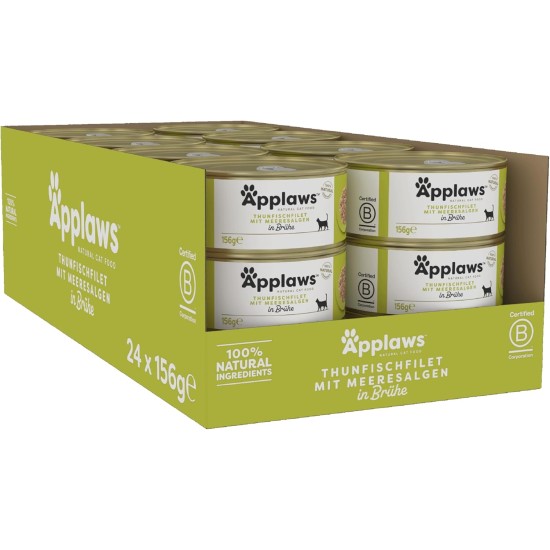 Applaws 100% Natural Premium Wet Cat Food Tuna Fillet in Broth - Pack of 24 x 156g Cans Applaws 100% Natural Premium Wet Cat Food Tuna Fillet in Broth - Pack of 24 x 156g Cans