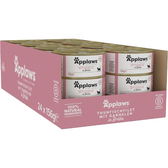 Applaws 100% Natural Premium Wet Cat Food Tuna Fillet in Broth - Pack of 24 x 156g Cans Applaws 100% Natural Premium Wet Cat Food Tuna Fillet in Broth - Pack of 24 x 156g Cans