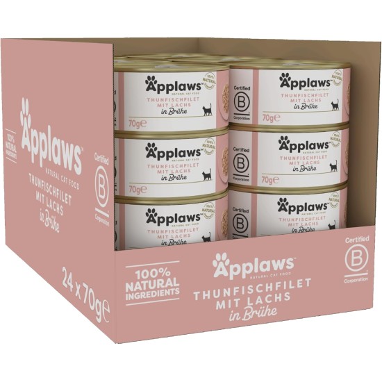 Applaws 100% Natural Premium Wet Cat Food in Broth for Adult Cats - Tuna, Chicken, Sea Fish Mixed Selection in Broth - Pack of 12 x 70g Cans Applaws 100% Natural Premium Wet Cat Food in Broth for Adult Cats - Tuna, Chicken, Sea Fish Mixed Selection in Broth - Pack of 12 x 70g Cans