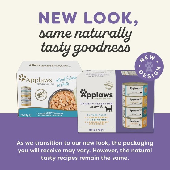 Applaws 100% Natural Premium Wet Cat Food in Broth for Adult Cats - Tuna, Chicken, Sea Fish Mixed Selection in Broth - Pack of 12 x 70g Cans Applaws 100% Natural Premium Wet Cat Food in Broth for Adult Cats - Tuna, Chicken, Sea Fish Mixed Selection in Broth - Pack of 12 x 70g Cans