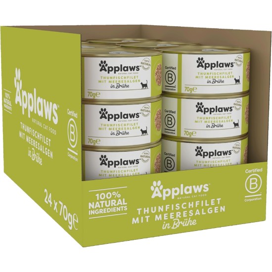 Applaws 100% Natural Premium Wet Cat Food in Broth for Adult Cats - Tuna, Chicken, Sea Fish Mixed Selection in Broth - Pack of 12 x 70g Cans Applaws 100% Natural Premium Wet Cat Food in Broth for Adult Cats - Tuna, Chicken, Sea Fish Mixed Selection in Broth - Pack of 12 x 70g Cans