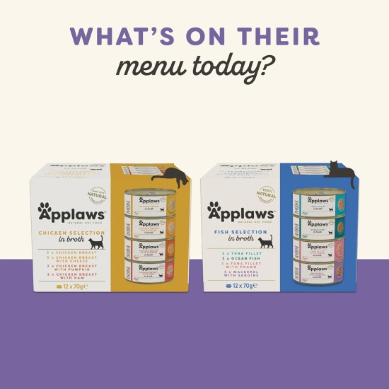 Applaws 100% Natural Premium Wet Cat Food in Broth for Adult Cats - Tuna, Chicken, Sea Fish Mixed Selection in Broth - Pack of 12 x 70g Cans Applaws 100% Natural Premium Wet Cat Food in Broth for Adult Cats - Tuna, Chicken, Sea Fish Mixed Selection in Broth - Pack of 12 x 70g Cans