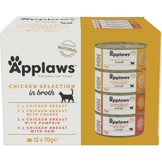 Applaws 100% Natural Premium Wet Cat Food in Broth for Adult Cats - Tuna, Chicken, Sea Fish Mixed Selection in Broth - Pack of 12 x 70g Cans Applaws 100% Natural Premium Wet Cat Food in Broth for Adult Cats - Tuna, Chicken, Sea Fish Mixed Selection in Broth - Pack of 12 x 70g Cans