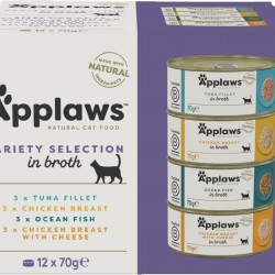 Applaws 100% Natural Premium Wet Cat Food in Broth for Adult Cats - Tuna, Chicken, Sea Fish Mixed Selection in Broth - Pack of 12 x 70g Cans Applaws 100% Natural Premium Wet Cat Food in Broth for Adult Cats - Tuna, Chicken, Sea Fish Mixed Selection in Broth - Pack of 12 x 70g Cans
