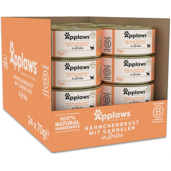 Applaws 100% Natural Wet Adult Cat Food Chicken Breast with Shrimp in Broth 24×70g Cans Applaws 100% Natural Wet Adult Cat Food Chicken Breast with Shrimp in Broth 24×70g Cans