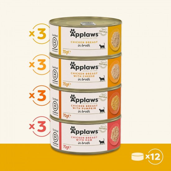 Applaws 100% Natural Wet Adult Cat Food Chicken Breast with Shrimp in Broth 24×70g Cans Applaws 100% Natural Wet Adult Cat Food Chicken Breast with Shrimp in Broth 24×70g Cans