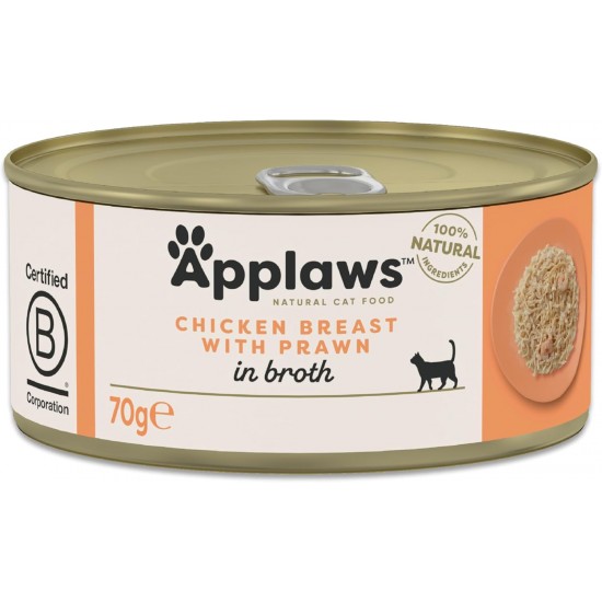 Applaws 100% Natural Wet Adult Cat Food Chicken Breast with Shrimp in Broth 24×70g Cans Applaws 100% Natural Wet Adult Cat Food Chicken Breast with Shrimp in Broth 24×70g Cans