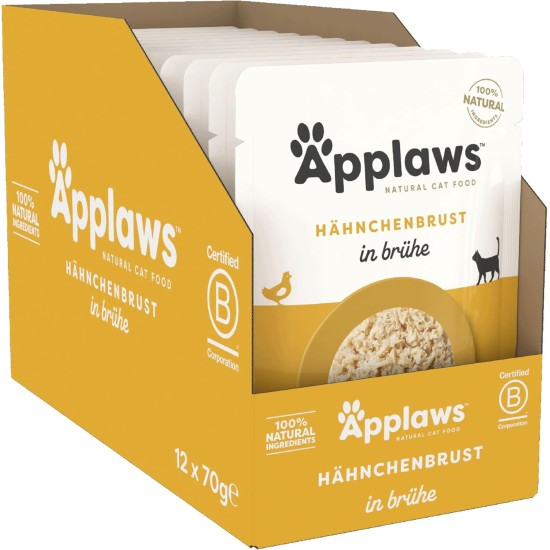 Applaws 100% Natural Wet Food for Cats, Chicken Breast in Broth - Pack of 12 x 70g Bags Applaws 100% Natural Wet Food for Cats, Chicken Breast in Broth - Pack of 12 x 70g Bags