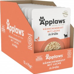 Applaws 100% Natural Wet Food for Cats, Chicken Breast with Salmon in Broth - Pack of 12 x 70g Bags Applaws 100% Natural Wet Food for Cats, Chicken Breast with Salmon in Broth - Pack of 12 x 70g Bags