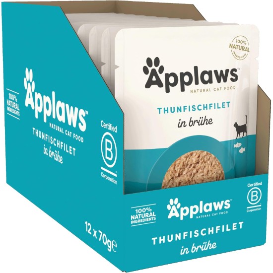 Applaws 100% Natural Wet Food for Cats, Tuna Fillet in Broth - Pack of 12 x 70g Bags Applaws 100% Natural Wet Food for Cats, Tuna Fillet in Broth - Pack of 12 x 70g Bags