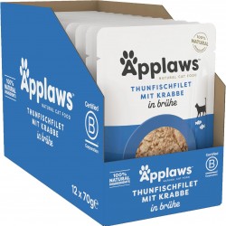 Applaws 100% Natural Wet Food for Cats, Tuna Fillet with Crab in Broth - Pack of 12 x 70g Bags Applaws 100% Natural Wet Food for Cats, Tuna Fillet with Crab in Broth - Pack of 12 x 70g Bags