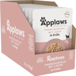 Applaws 100% Natural Wet Food for Cats, Tuna Fillet with Salmon in Broth - Pack of 12 x 70g Bags Applaws 100% Natural Wet Food for Cats, Tuna Fillet with Salmon in Broth - Pack of 12 x 70g Bags