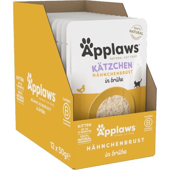 Applaws 100% Natural Wet Food for Kittens, Chicken Breast in Broth - Pack of 12 x 50g Bags Applaws 100% Natural Wet Food for Kittens, Chicken Breast in Broth - Pack of 12 x 50g Bags