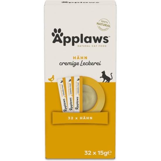 Applaws Grain-Free Creamy Lickable Chicken Snack Treat for Cats & Kittens, 32 x 15 g Sachets Applaws Grain-Free Creamy Lickable Chicken Snack Treat for Cats & Kittens, 32 x 15 g Sachets