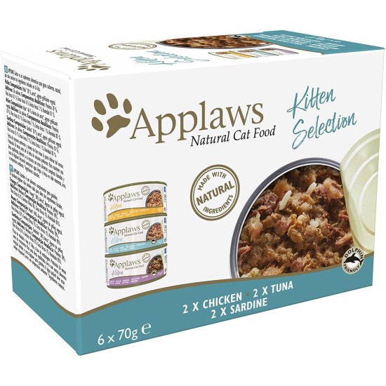 Applaws Natural Wet Cat Food for Kittens Chicken and Fish Multipack Selection In Broth - 6 x 70 g Tins Applaws Natural Wet Cat Food for Kittens Chicken and Fish Multipack Selection In Broth - 6 x 70 g Tins