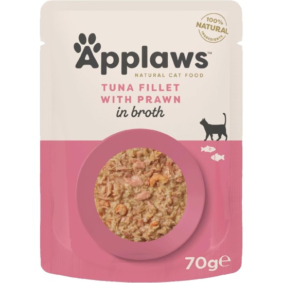 Applaws Premium Natural Wet Cat Food, Tuna Fillet with Pacific Shrimp in Broth, 70 g Portion Bag (12 x 70 g) Applaws Premium Natural Wet Cat Food, Tuna Fillet with Pacific Shrimp in Broth, 70 g Portion Bag (12 x 70 g)