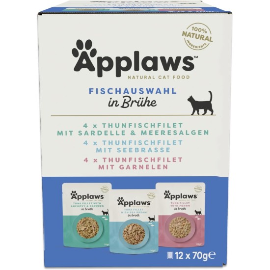 Applaws Premium Natural Wet Cat Food, Tuna Fillet with Pacific Shrimp in Broth, 70 g Portion Bag (12 x 70 g) Applaws Premium Natural Wet Cat Food, Tuna Fillet with Pacific Shrimp in Broth, 70 g Portion Bag (12 x 70 g)