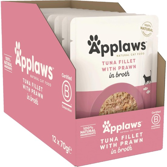 Applaws Premium Natural Wet Cat Food, Tuna Fillet with Pacific Shrimp in Broth, 70 g Portion Bag (12 x 70 g) Applaws Premium Natural Wet Cat Food, Tuna Fillet with Pacific Shrimp in Broth, 70 g Portion Bag (12 x 70 g)