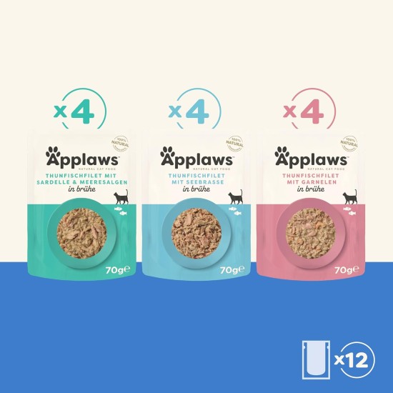 Applaws Premium Natural Wet Cat Food, Tuna Fillet with Pacific Shrimp in Broth, 70 g Portion Bag (12 x 70 g) Applaws Premium Natural Wet Cat Food, Tuna Fillet with Pacific Shrimp in Broth, 70 g Portion Bag (12 x 70 g)