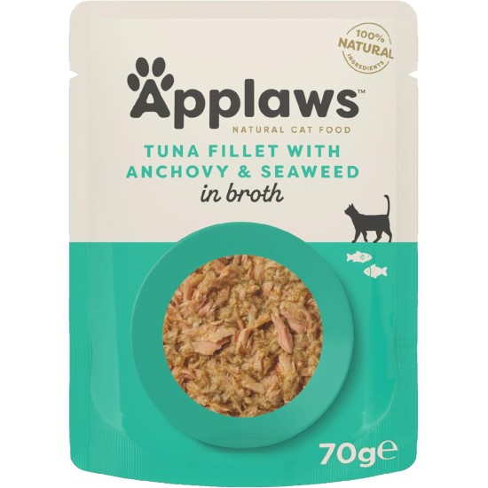 Applaws Premium Natural Wet Cat Food, Tuna Fillet with Pacific Shrimp in Broth, 70 g Portion Bag (12 x 70 g) Applaws Premium Natural Wet Cat Food, Tuna Fillet with Pacific Shrimp in Broth, 70 g Portion Bag (12 x 70 g)