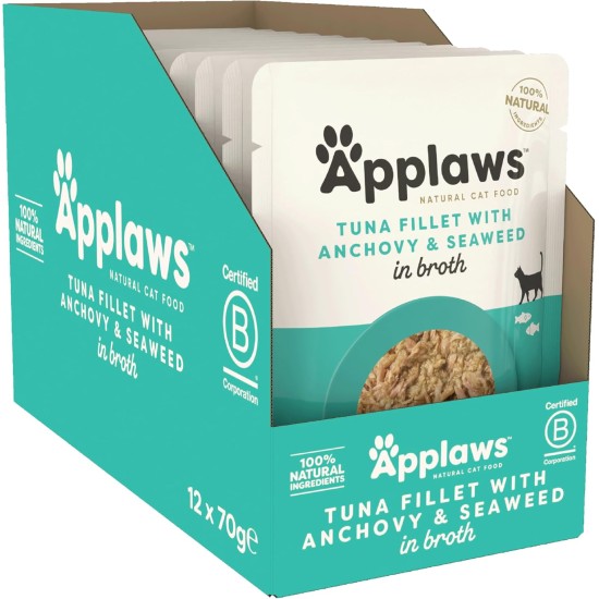 Applaws Premium Natural Wet Cat Food, Tuna Fillet with Pacific Shrimp in Broth, 70 g Portion Bag (12 x 70 g) Applaws Premium Natural Wet Cat Food, Tuna Fillet with Pacific Shrimp in Broth, 70 g Portion Bag (12 x 70 g)