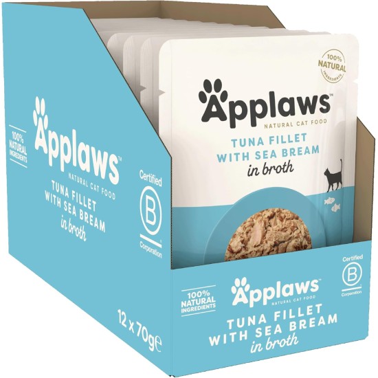 Applaws Premium Natural Wet Cat Food, Tuna Fillet with Pacific Shrimp in Broth, 70 g Portion Bag (12 x 70 g) Applaws Premium Natural Wet Cat Food, Tuna Fillet with Pacific Shrimp in Broth, 70 g Portion Bag (12 x 70 g)
