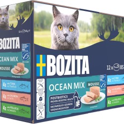 BOZITA Mousse Ocean Mix - Wet Food for Gourmet Cats in Small Doses 12 x 85 g - with Postbiotics to Support a Healthy Intestinal Flora with Tuna, Salmon and Pollock BOZITA Mousse Ocean Mix - Wet Food for Gourmet Cats in Small Doses 12 x 85 g - with Postbiotics to Support a Healthy Intestinal Flora with Tuna, Salmon and Pollock