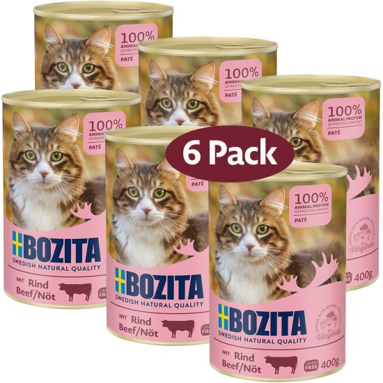 Bozita Paté Beef Grain Free - 6 x 400 g Wet Food for Cats and Kittens Complete Food with 9.5% Protein & 5% Fat Made from High Quality Natural Ingredients without Grains - from Sweden Bozita Paté Beef Grain Free - 6 x 400 g Wet Food for Cats and Kittens Complete Food with 9.5% Protein & 5% Fat Made from High Quality Natural Ingredients without Grains - from Sweden