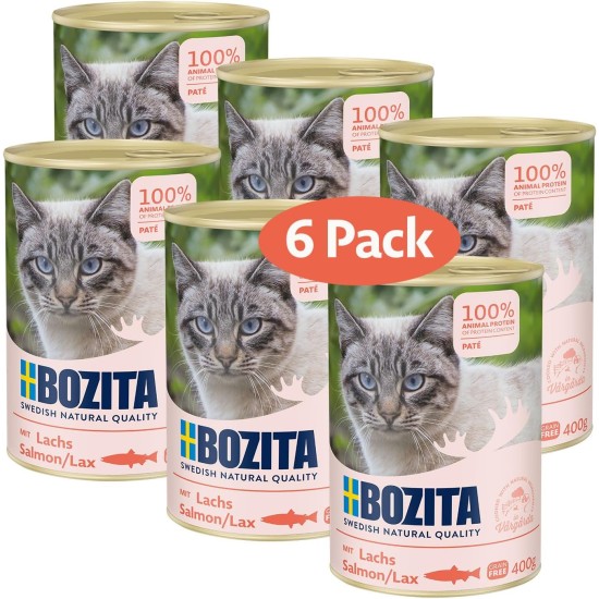 Bozita Paté Salmon Grain-Free - 6 x 400 g Wet Food for Cats and Kittens. Complete Food with 9.5% Protein & 5% Fat from High Quality, Natural Ingredients without Grains - from Sweden Bozita Paté Salmon Grain-Free - 6 x 400 g Wet Food for Cats and Kittens. Complete Food with 9.5% Protein & 5% Fat from High Quality, Natural Ingredients without Grains - from Sweden
