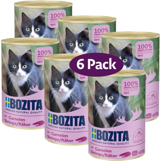 Bozita Paté Shrimp Grain Free - 6 x 400 g Wet Food for Cats & Kittens. Complete Food with 9.5% Protein & 5% Fat from High Quality, Natural Ingredients without Grains - from Sweden Bozita Paté Shrimp Grain Free - 6 x 400 g Wet Food for Cats & Kittens. Complete Food with 9.5% Protein & 5% Fat from High Quality, Natural Ingredients without Grains - from Sweden