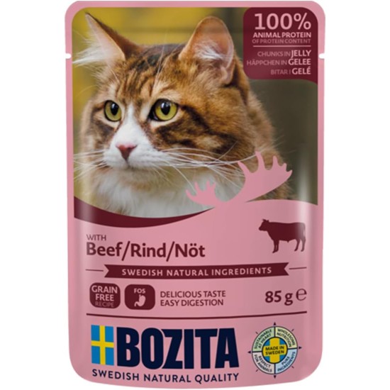Bozita Pouch Wet Food Appetizers in Jelly with Beef - 12 x 85 g Portion Bag Grain-Free & Wheat Free Food for Cats - Wet Cat Food for Adult Cats with 8.5% Protein & 4.5% Fat Content Bozita Pouch Wet Food Appetizers in Jelly with Beef - 12 x 85 g Portion Bag Grain-Free & Wheat Free Food for Cats - Wet Cat Food for Adult Cats with 8.5% Protein & 4.5% Fat Content