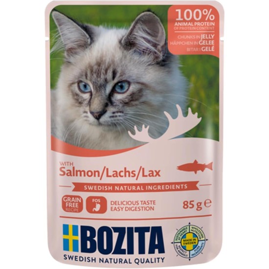 Bozita Pouch Wet Food Appetizers in Jelly with Salmon - 12 x 85 g Portion Bag Grain-Free & Wheat Free Food for Cats - Wet Cat Food for Adult Cats with 8.5% Protein & 4.5% Fat Content Bozita Pouch Wet Food Appetizers in Jelly with Salmon - 12 x 85 g Portion Bag Grain-Free & Wheat Free Food for Cats - Wet Cat Food for Adult Cats with 8.5% Protein & 4.5% Fat Content