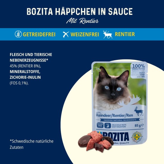 Bozita Pouch Wet Food Appetizers in Sauce with Beef - 12 x 85 g Portion Bag Grain-Free & Wheat Free Food for Cats - Wet Cat Food for Adult Cats with 8.5% Protein & 4.5% Fat Content Bozita Pouch Wet Food Appetizers in Sauce with Beef - 12 x 85 g Portion Bag Grain-Free & Wheat Free Food for Cats - Wet Cat Food for Adult Cats with 8.5% Protein & 4.5% Fat Content