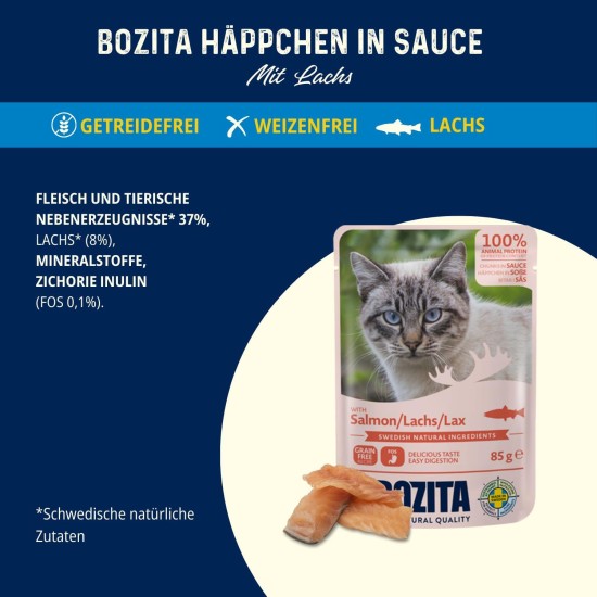 Bozita Pouch Wet Food Appetizers in Sauce with Beef - 12 x 85 g Portion Bag Grain-Free & Wheat Free Food for Cats - Wet Cat Food for Adult Cats with 8.5% Protein & 4.5% Fat Content Bozita Pouch Wet Food Appetizers in Sauce with Beef - 12 x 85 g Portion Bag Grain-Free & Wheat Free Food for Cats - Wet Cat Food for Adult Cats with 8.5% Protein & 4.5% Fat Content